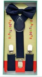Kids Toddler NAVY BOXED GIFT Set SUSPENDERS And BOWTIE Matching suspenders - Picture 1 of 1