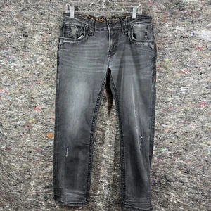 Rock Revival Jeans Herren 33 x 25 "Leeroy" schwarz Ledereinsätze Slim Straight - Bild 1 von 21