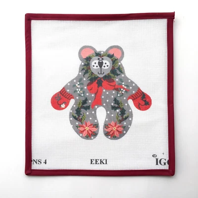 IGC Printed Needlepoint Canvas Mouse Christmas Holly Snowflakes Eek! 18 Mesh - Image 1 of 4