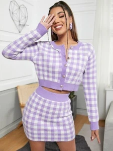 Shein - 2 Piece - Gingham Button Up Cardigan & Knit Skirt - Women’s Small - Picture 1 of 15