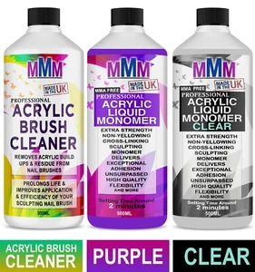 NAIL SCULPTING ACRYLIC LIQUID MONOMER CLEAR / PURPLE / ACRYLIC BRUSH CLEANER - Picture 1 of 16
