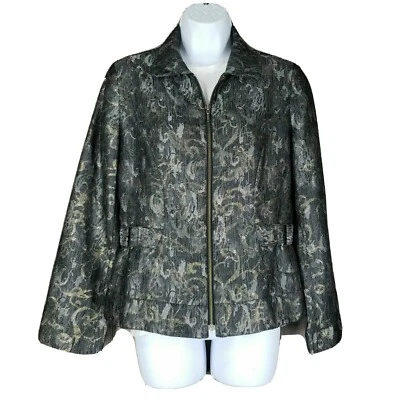 Chicos Metallic Blazer Womens Zip Front Jacket Side Buckle Size 0 S 4 - Image 1 of 4