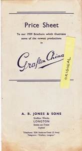 HOJA DE PRECIOS GRAFTON CHINA JONES LONGTON STAFFORDSHIRE PERSONAL DE CERÁMICA - Imagen 1 de 1