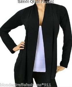 Schwarz Langarm Achselzucken/Überwurf Drapiert Schal Tunika Cardigan #BB-B - Bild 1 von 1