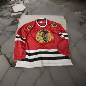 JERSEY CCM Chicago Blackhawks vintage logotipo cosido 27" x 11" grande - Imagen 1 de 7