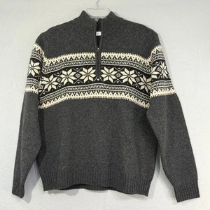 Uniqlo Men's Wool Sweater Size M Nordic Snowflake Fair Isle 1/2 Zip Fair Isle - Picture 1 of 7