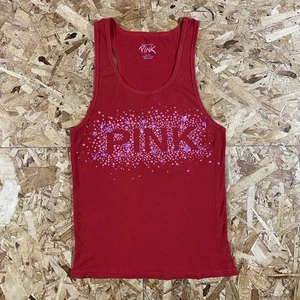 Vintage Y2K VS Pink Bedazzled Red Ribbed Tank Womens Size M/L - Picture 1 of 5