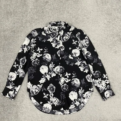 Camisa Boho Theory Sunaya Abotonada Mujer Grande Negra Floral Seda Transparente Foto 1 de 4