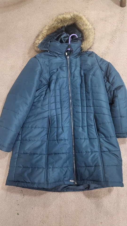 Susan Graver Regular Water Resistant Quilted Coat with Hood Greenish Blue - Image 1 of 4