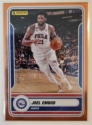 Joel Embiid Orange /50 2023-24 Panini Sticker and Card Set Philadelphia 76ers - Image 1 of 4