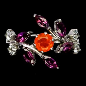925 Anello Argento Sterling Taglio Marquise Rodolite Arancio Opale Topazio Gemma - Foto 1 di 14