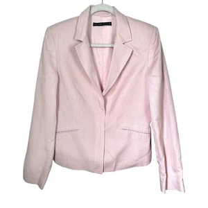 Perry Ellis Women Sz 10 Light Pink Zip Up Blazer Career Office Cotton Blend - Picture 1 of 9