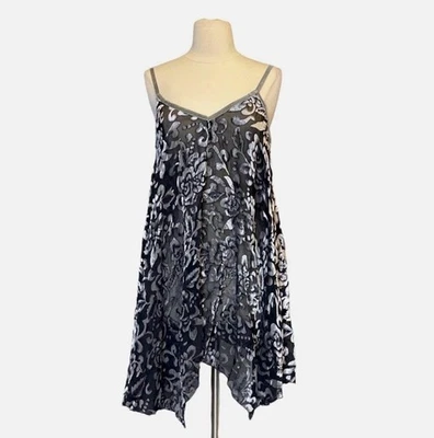 POL Burnout Velour Dress Floral Brocade Sheer Asymmetrical Whimsigoth Fairy Goth - Image 1 of 4