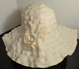 Cappello da sole donna FORBUSITE nuovo con etichetta con mentoniera cappello a tesa larga giallo panna - Foto 1 di 8