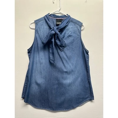 Nanette Lepore Womens Sleeveless Denim Blue Tie Neck Blouse Top XL - Image 1 of 4