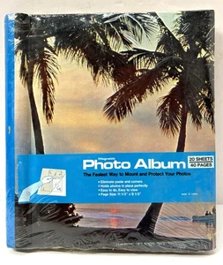 Vintage Magnetic Photo Album Palm Trees Ocean 20 Sheets 40 Pages 1970s Korea NEW - Picture 1 of 3