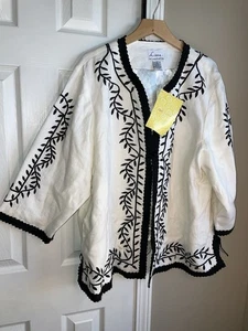 NEW QVC 3X Linea by Louis Dell'Olio embroidered 100% linen kimono jacket - Picture 1 of 7