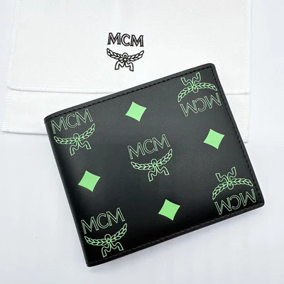 Cartera plegable de cuero negro y verde MCM para hombre nueva con etiquetas Foto 1 de 4