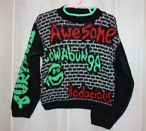 RARE1990 Teenage Mutant Ninja Turtles Christmas Kid Sweater "Awesome,cowabunga." - Picture 1 of 5