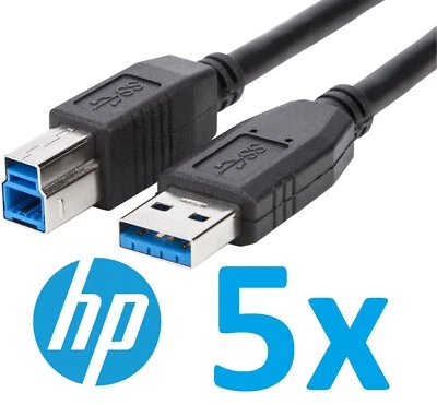 Lot of 5x Genuine HP 1.8m USB 3.0 Type A to B Cable Black for Monitor 917468-001 - Image 1 of 3