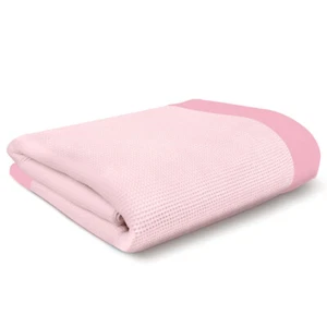 Baby Morgan Thermal Waffle Blanket Nylon Satin Trim - 36x50 Crib White Pink Blue - Picture 1 of 33