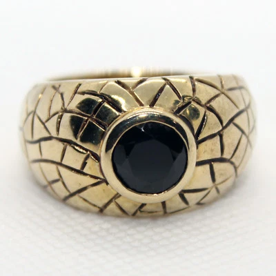 Espinela Negra HOMBRE 8MM ¡Redonda Genuina! ANILLO estilo antiguo banda latón talla 10 ¡Nuevo!  Foto 1 de 4
