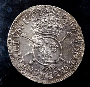 1/4ECU Of Louis XIV Aux Badges Reformations Flanders Aux Fins 1702 0.2oz Ttb - Picture 1 of 2
