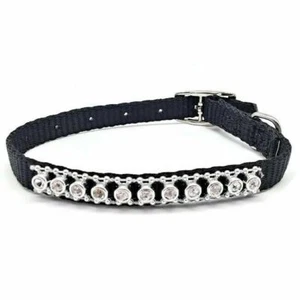 Small Dog Decorated Collar Jewel Black Silver Adjustable Cat Pets Collars 7"-10" - Picture 1 of 3