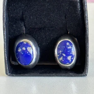 Pendientes colgantes vintage de plata de ley 925 lapislázuli ovalados para dama - Imagen 1 de 8