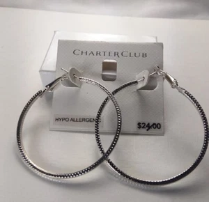 Charter Club Silver Hoop Hypo Allergenic Stud Earrings - New - Picture 1 of 1