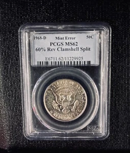 1968-D 50C Kennedy Half Dollar 60% Reverse Clamshell Split -- MS62 PCGS. - Picture 1 of 2