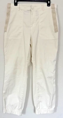 By Anthropologie The Richie Slim Jogger Pants Size 10 Ivory Highrise Pockets - Image 1 of 4