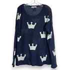 Disney Princess Sweater Large Blue Soft Cozy Crowns Lightweight