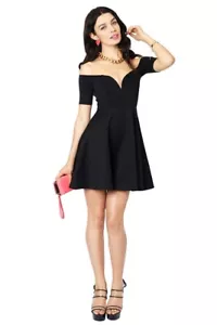 Black Off the Shoulder Skater Dress | Oh My Love London Papa Don't Preach - Picture 1 of 7