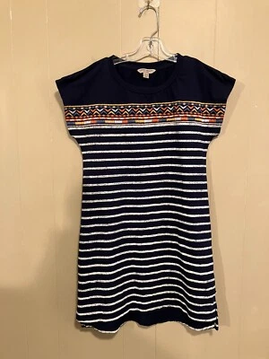 Lucky Brand Dress Girls Dress Blue Stripe Bohemian Embroidered Large L EUC! - Image 1 of 4