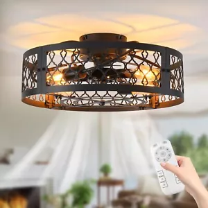 19.6in Industrial Flush Mount Ceiling Fan with Light for Living Room Bedroom - Picture 1 of 9