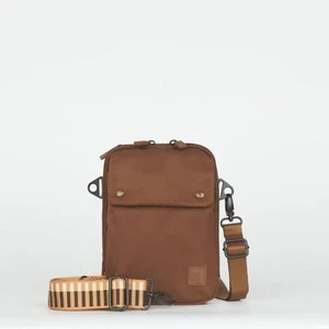 IHKWIP XL Everyday Essential Crossbody Bag Brown with Striped Strap - Picture 1 of 11