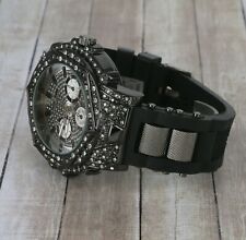 Men's Iced CZ Luxury Gun Finish Silicone Band Hip Hop Montres Carlos Watch