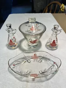 Juego de platos de cubo de hielo Hazel Atlas pintado a mano rosa rosa cruet art deco - Imagen 1 de 24
