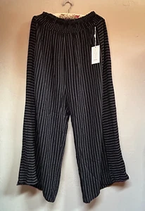 Joie Women's Wide Leg Pants Plus Size 3X Smocked High Waist Striped Black New - Picture 1 of 10