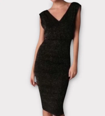 Alice + Olivia Dress Small Slinky Sheath Ruched Sleeveless Shimmer Designer - Image 1 of 4