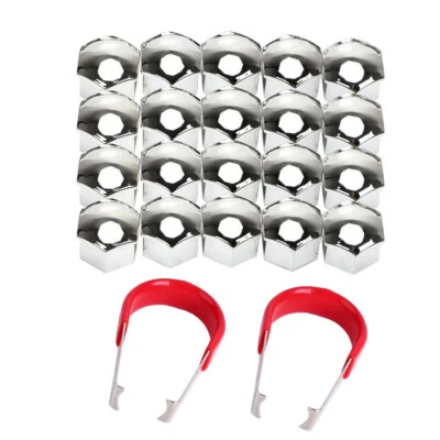 20PCS 17mm Chrome Car Wheel Lug Nut Bolt Center Cover Screw Nuts & 2 Clip Tool - Image 1 of 4
