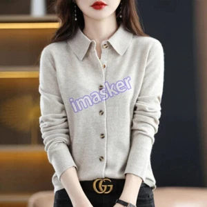 Neck Knitted Shirt with Loose Long-Sleeved Sweater Temperament Lapel Coat - Picture 1 of 30