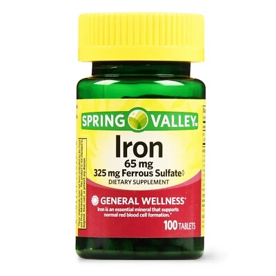 Spring Valley Iron 65mg 325mg Ferrous Sulfate 100 Tablets..+ - Image 1 of 4