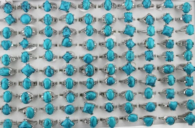 Venta al por mayor lotes mixtos 35 piezas anillos para mujer azul piedra natural joyería plata anillo P Foto 1 de 4