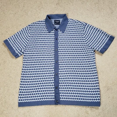 Abercrombie & Fitch Sweater Polo Shirt Large Blue Geometric Short Sleeve - Image 1 of 4