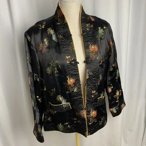VTG Asian Quilted Satin Peony Padded Jacket~Reversible Black & Pink~Size L~READ - Picture 1 of 22