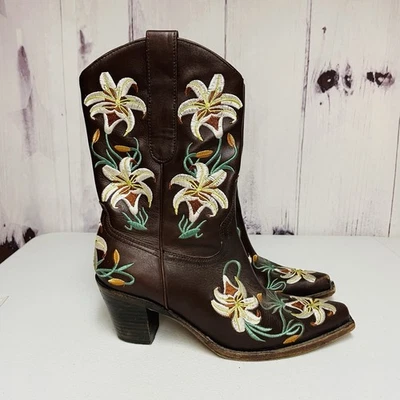 Botas de Vaquero Sam Edelman Cuero Flor de Lirio Marrón Talla 6 M Edición Limitada Foto 1 de 4
