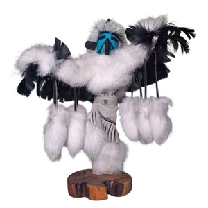Kachina Doll Eagle Julie Loley 402706 Fur Wood Navajo Dineh Turquoise 12 Inch - Picture 1 of 16