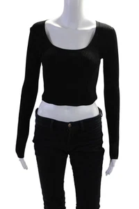 ALC Womens Long Sleeve Scoop Neck Ribbed Cropped Shirt Black Size Small - Picture 1 of 6